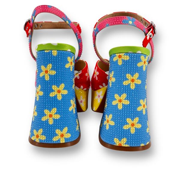 GB Ulti-Mate Floral Rainbow Rhinestone Platform Sandals Size 6 Y2K Throwback - Picture 7 of 12